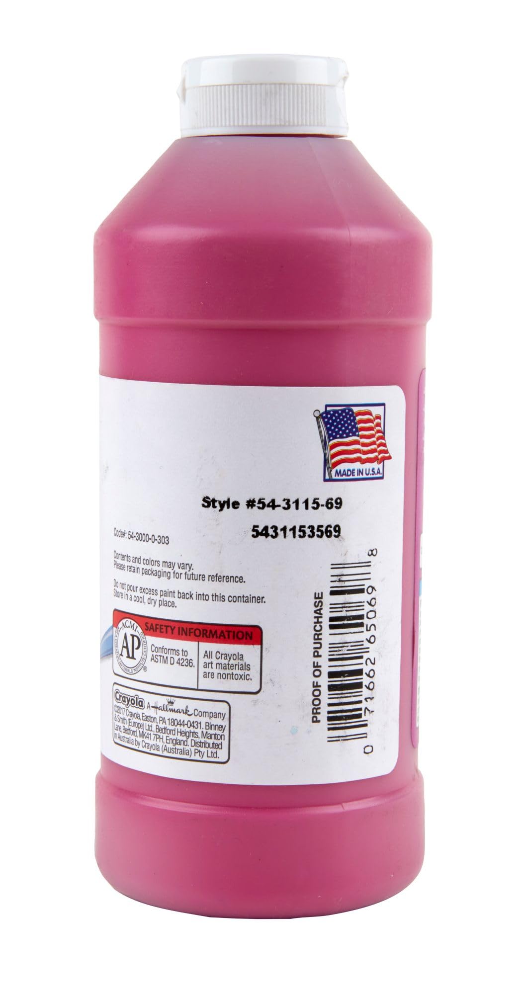 Crayola Washable Tempera Paint for Kids, Pink Paint, Classroom Supplies, Non Toxic, 16 Oz Squeeze Bottle