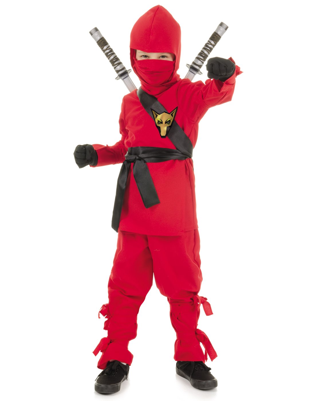 Ninja Red Costume Inspired For The Speically Trained Little Warrior Features Long Sleeve Shirt, Pants, Satin Sash And Belt With Mask And Hood