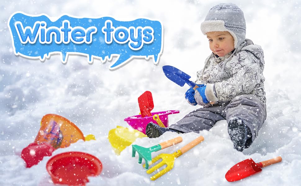 Beach Toys for Kids, 6Pcs 8'' Kids Gardening Tools Sand Toys Set, Metal Garden Tools with Sturdy Wooden Handle, Cylinder, Spoon,