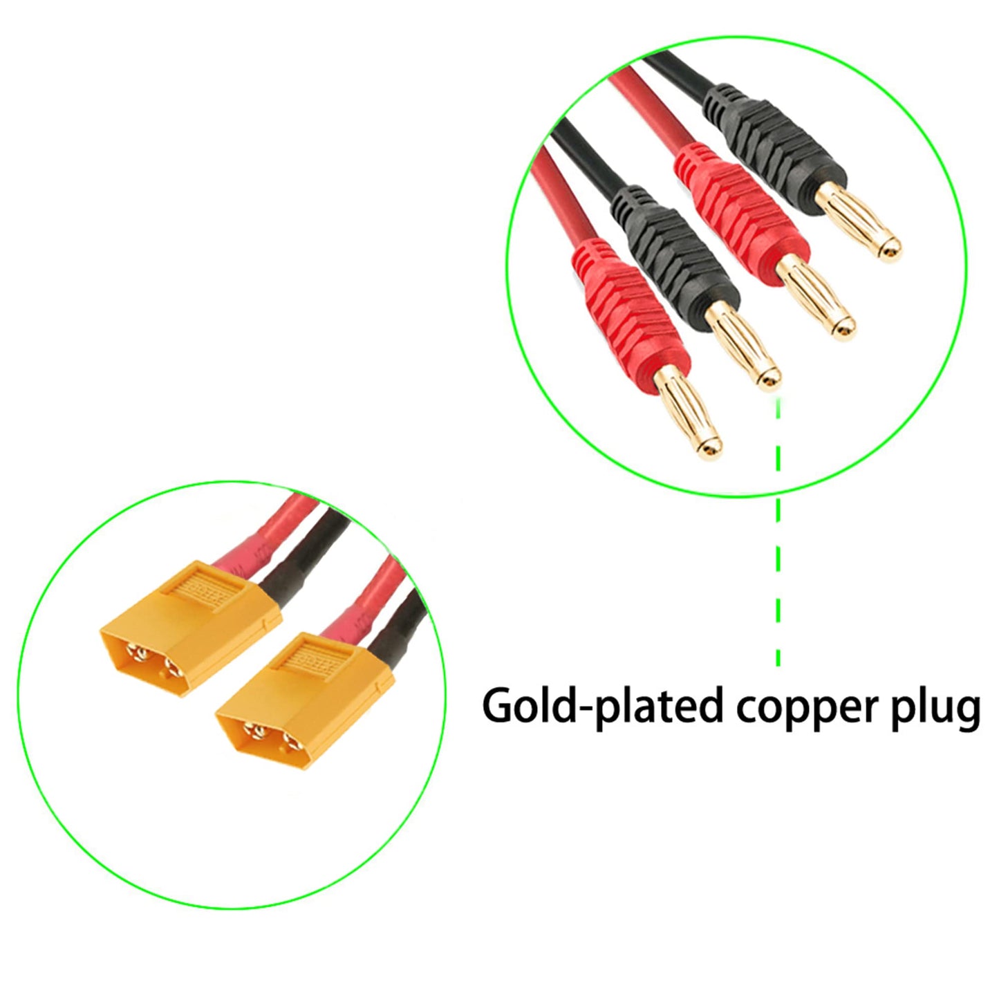WOODGUILIN XT60 Charging Cable,Connector Plug to 4mm Banana Connector Adapter Charger with 12AWG 30CM Cable Connector,RC Battery