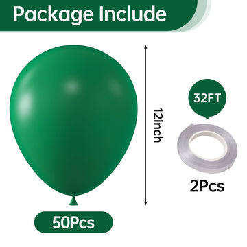 Kalor 12 Inch Dark Green Balloons, 50 Pcs Latex Helium Balloons For Kid'S Birthday Party, Baby Shower, Wedding, Graduate Party Decorations