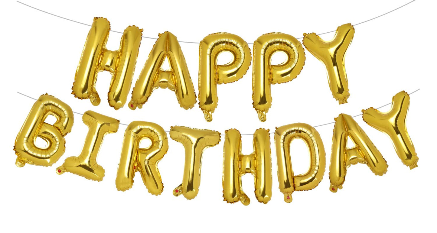 Pigetale Gold Happy Birthday Banner, 16 Inch Mylar Foil Letters Birthday Sign Banner Balloon Reusable Inflatable Party Decor And