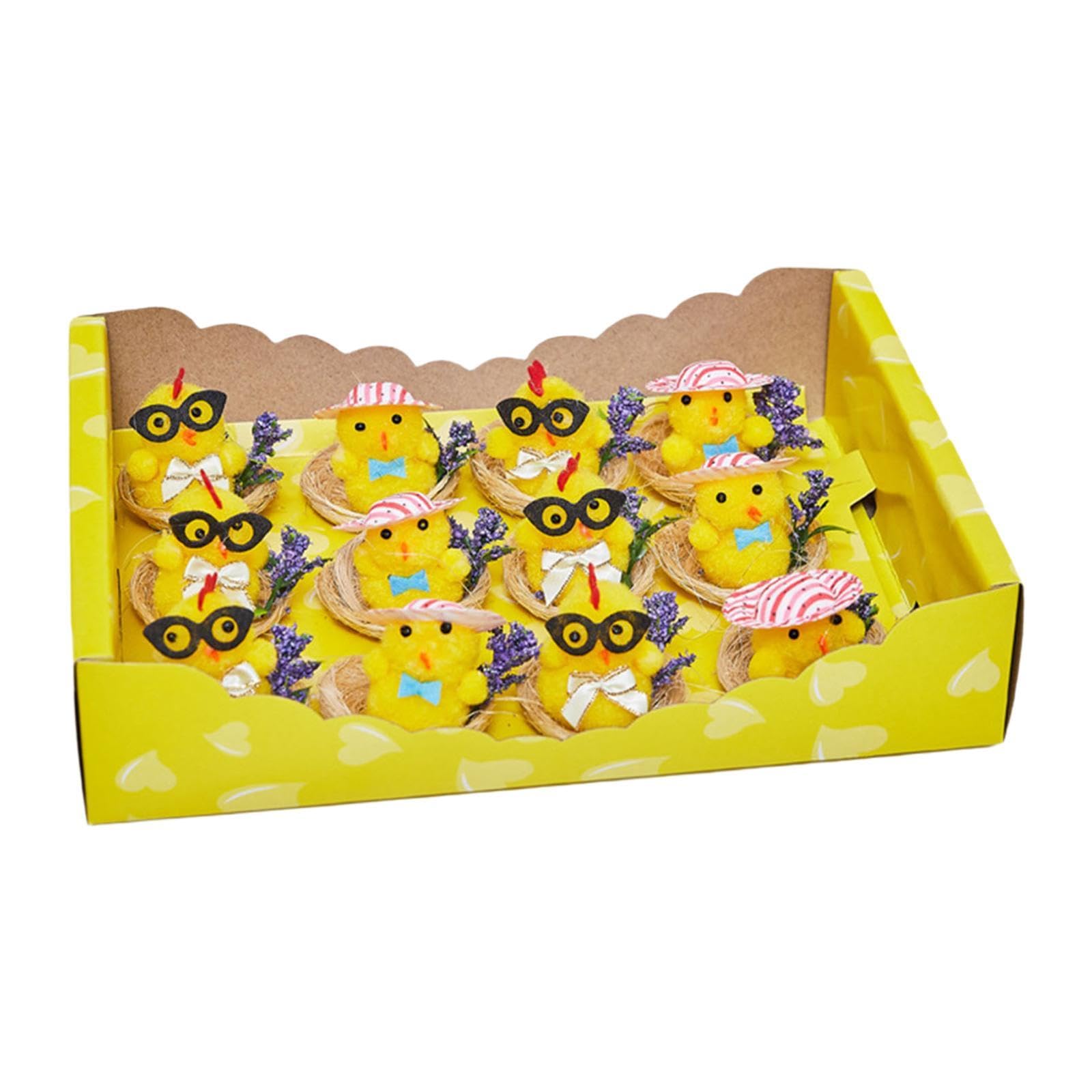 Merishopp Easter Chicks Ornaments Cute Easter Gift Chick Craft Toys For Flower Baskets Chick With Hat Glass