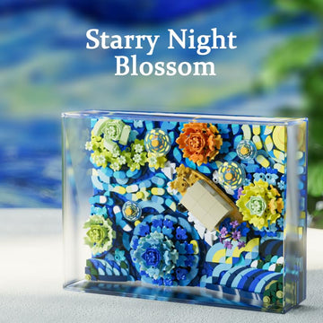 Ueuo Starry Sky Flower Night Building Block Set with dust Cover Artist Creative Painting Building Blocks Toys(922Pcs)