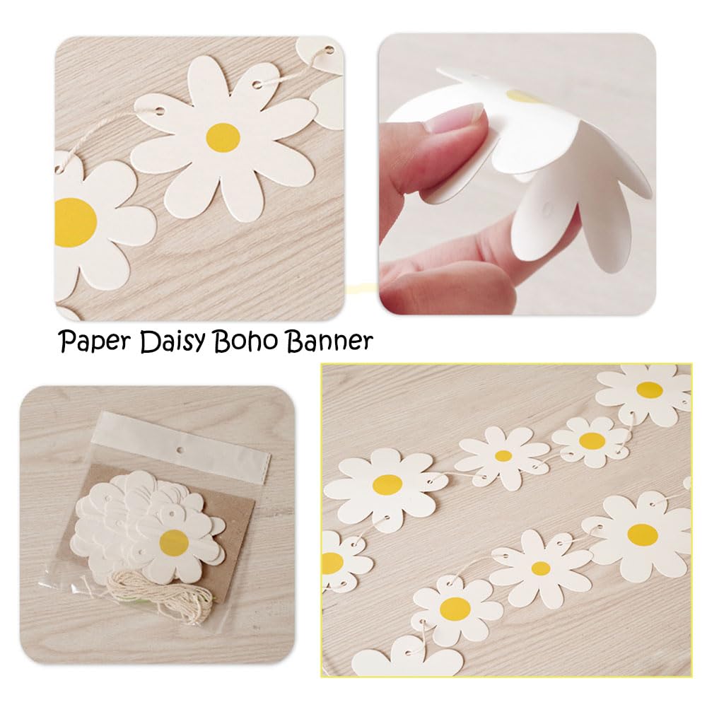 SAMOKA Daisy Banner,3 Packs Groovy Party White Daisy and Colorful Daisy Flower Banners,Daisy Birthday Party Decorations,Daisy Pa