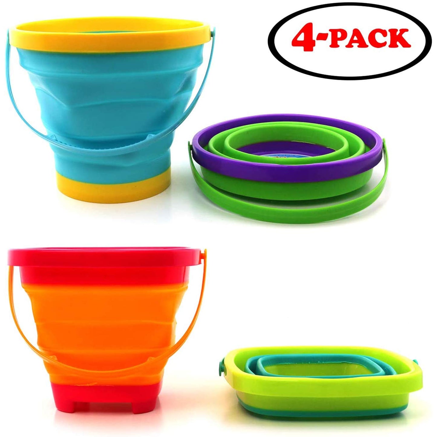 Gosu Toys Foldable Sand Bucket Expandable Sand Pail Square and Circle for Beach Multi Purpose for Kids Collapsible Silicone Buck