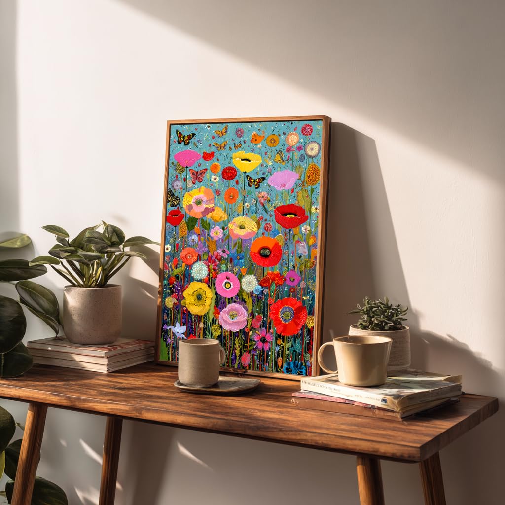 Bgraamiens 1000 Piece Jigsaw Puzzles for mature-themeds - Maximalism Poppies and Butterflies - Bold Floral Arrangement with Vibrant Insects - Challenging Nature-Themed Gift