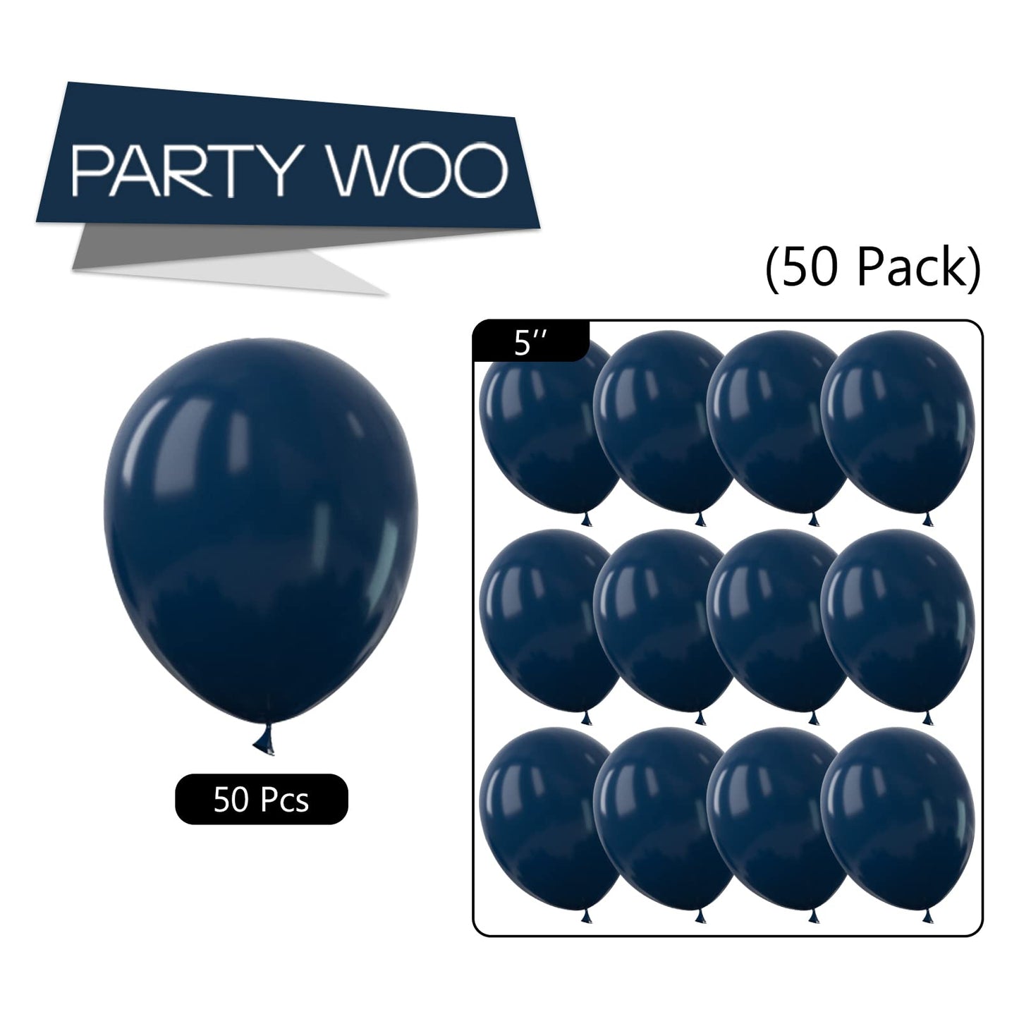 Partywoo Blue Balloons, 50 Pcs 5 Inch Navy Blue Balloons With Balloon Glue, Birthday Balloons, Party Balloons, Blue Party Decorations For Balloon Arch Kit, Wedding, Birthday Decorations Boy Men