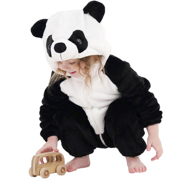 Lonulain Unisex Baby Animal Costume Pajamas, Infant Flannel Hooded Halloween Romper Cosplay Costume/Homewear/Sleepwear (Panda,3-