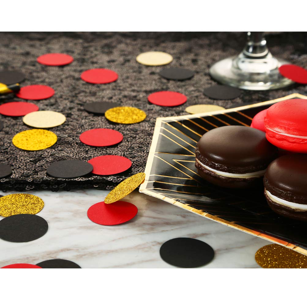 Glitter Confetti Circles Table Decoration and Wedding Party Decoration, 1.2 in Diameter (gold glitter, black, red,300pc)