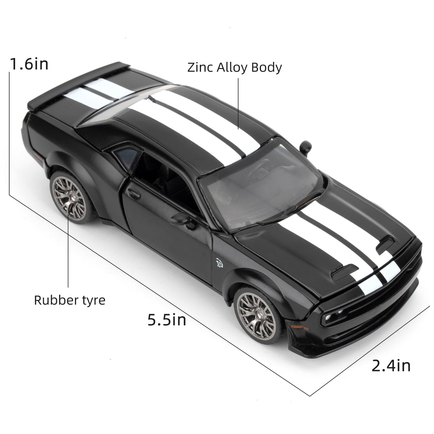 LOVEPOSELY Diecast Car Model 1:36 Dodge Challenger SRT Hellcat - Black Zinc Alloy DIY Kit for Kids