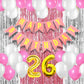 Mystic Toy Store 26Th Birthday Decoration Items For Girls With Pink And White Balloons, Happy Birthday Banner, Silver Foil Curta