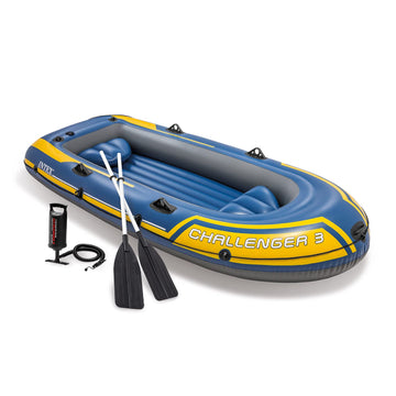 Intex 68370EP Challenger 3 Inflatable Boat Set: Includes Deluxe 48in Boat Oars and High-Output Pump - Triple Air Chambers - Weld