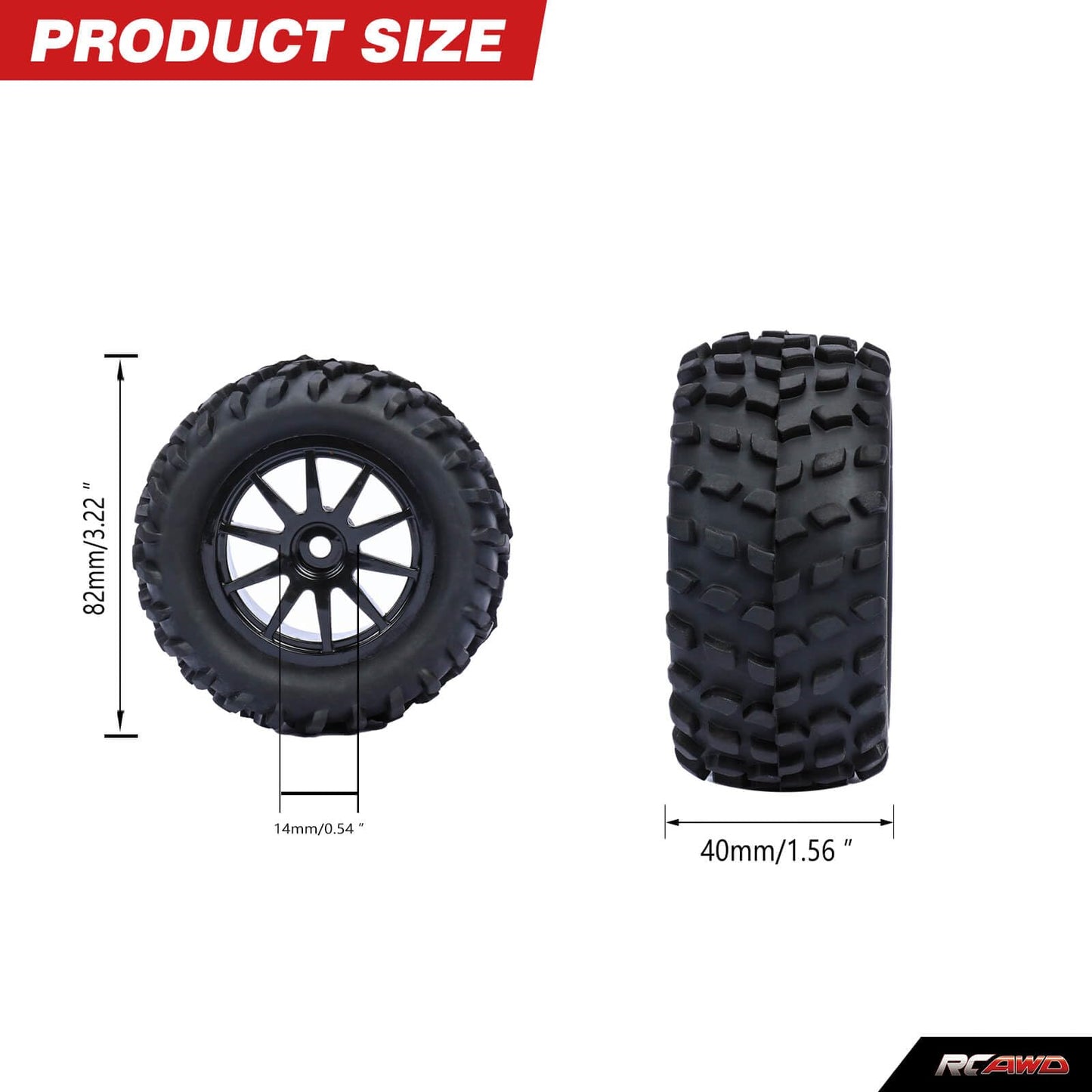 Rcawd 30% Upgrades 12Mm Hex Adapter Wheel Tire Set Pre-Glued For 1/16 1/18 Monster Truck Rubber Nylon With Foam Inserts Parts Fo