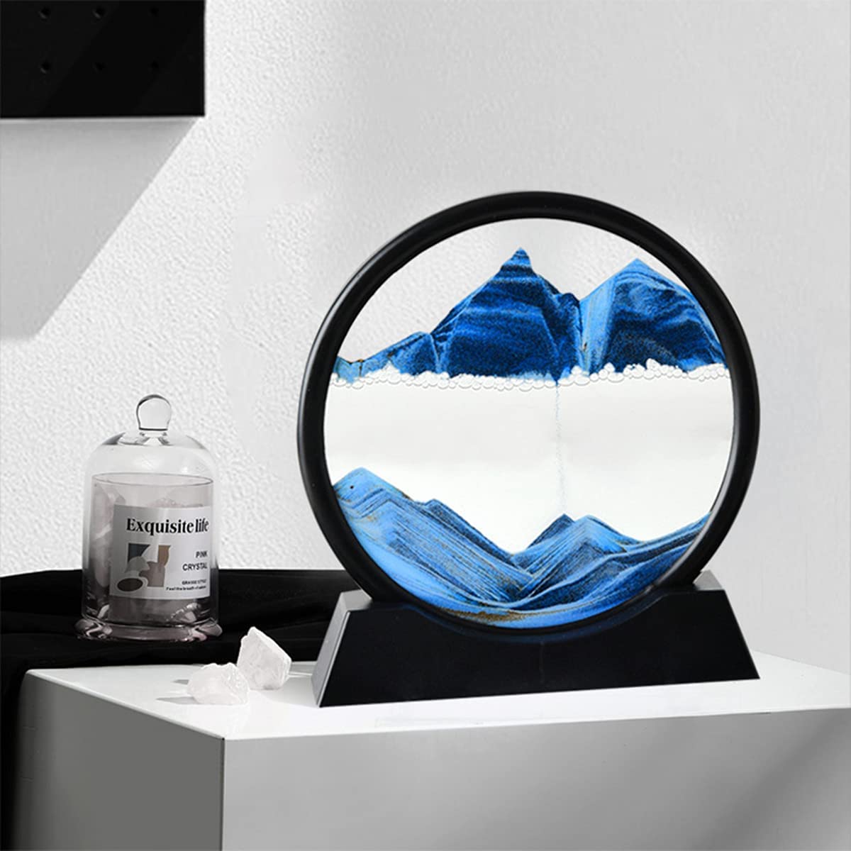 ANXUS Moving Sand Art Picture in Motion Round Glass 3D Deep Sea Sandscape Display Flowing Sand Frame, Sensory Relaxing Desktop H
