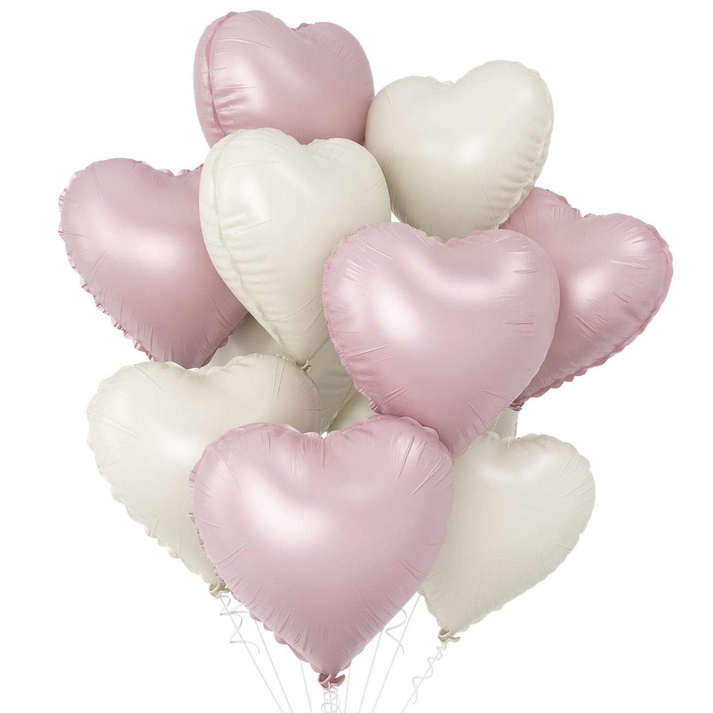 Pink White Heart Balloons,10Pcs Cream Baby Pink Foil Heart Shaped Balloons,18Inch Sand White Pink Helium Mylar Balloons For Vale