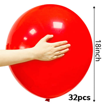 32Pcs Red Big Balloons 18 Inch, Round Large Latex Party Balloons For Birthday Wedding Decorations. (Red)