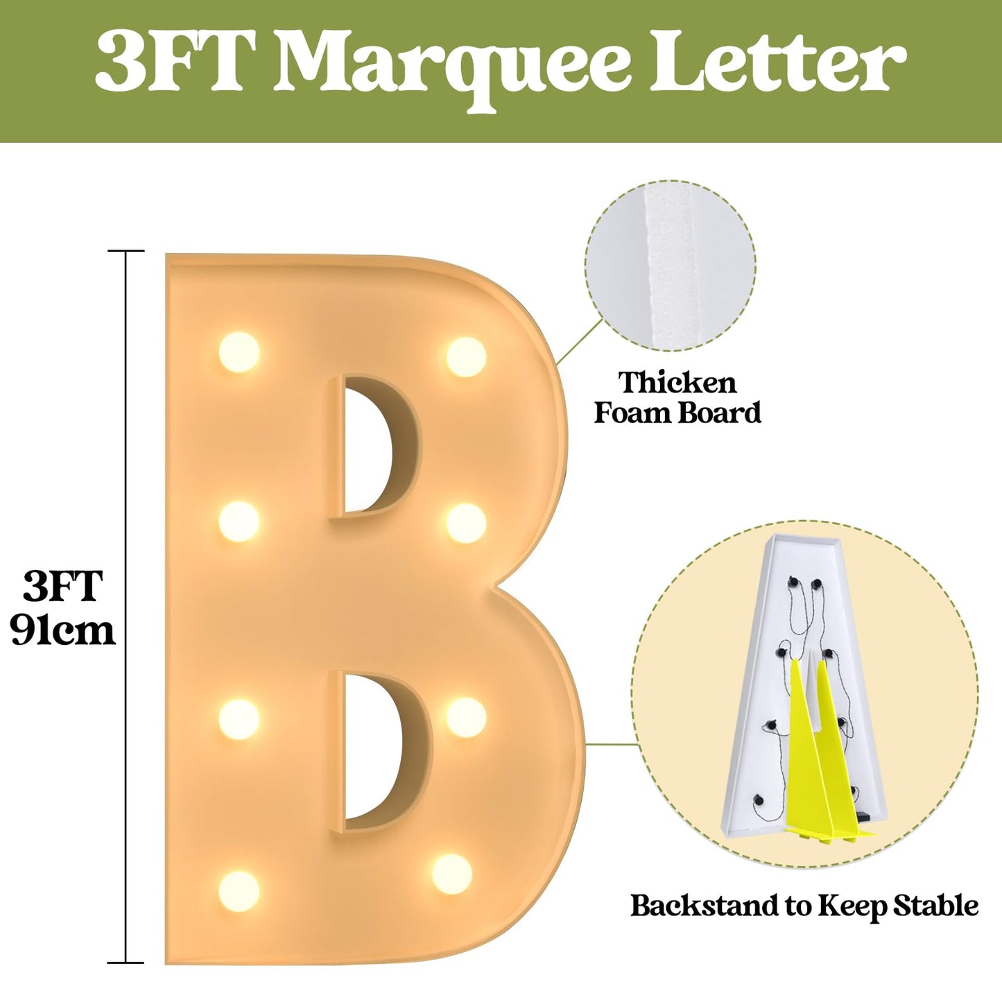 3Ft Marquee Light Up Letters, Large Marquee Letters B For Party Decorations, Big Baby Letters For Baby Shower Birthday Party Dec