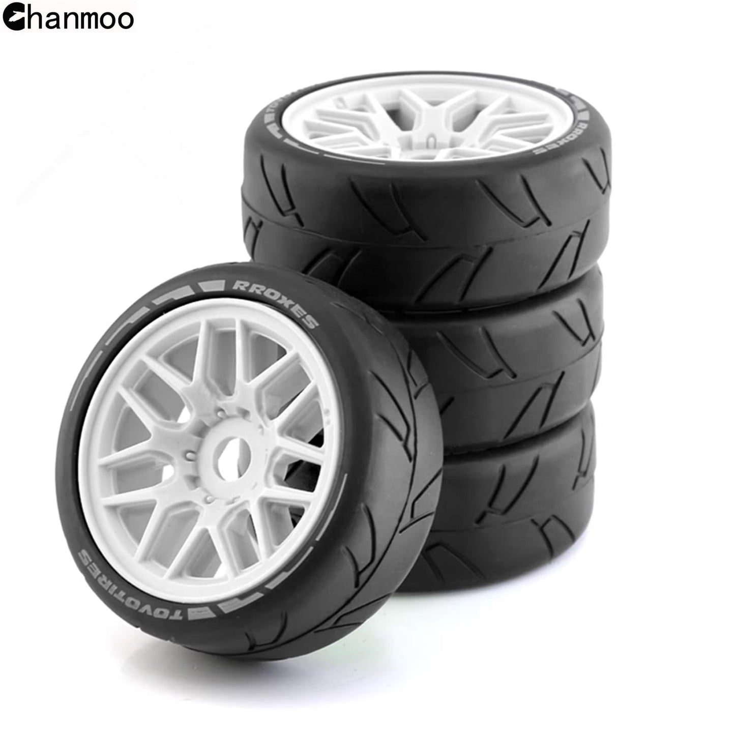 Chanmoo 1/8 RC On Road Car Tires and Wheels Rims 17mm Hex 103mm Rubber Rally Tyres for 1:8 Scale RC On-Road Racing Car HPI WR8 H