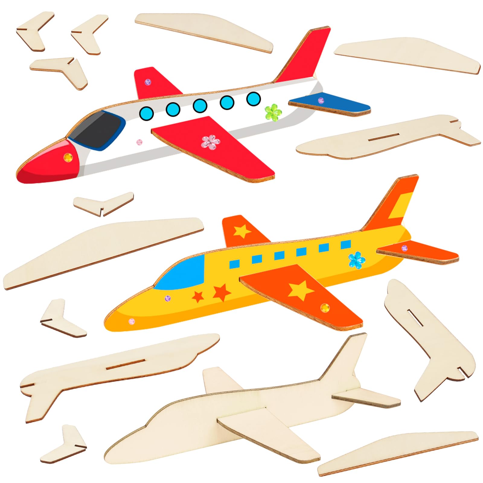 Fennoral 12 Pack Wooden Airplane Craft for Kids Make Your Own 3D Airplane kit for Boys Girls DIY Paint Wood Planes for School Ar