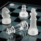 e5e10 Glass Chess Set - 10" Frosted & Clear Pieces, Felted Bottom, Black