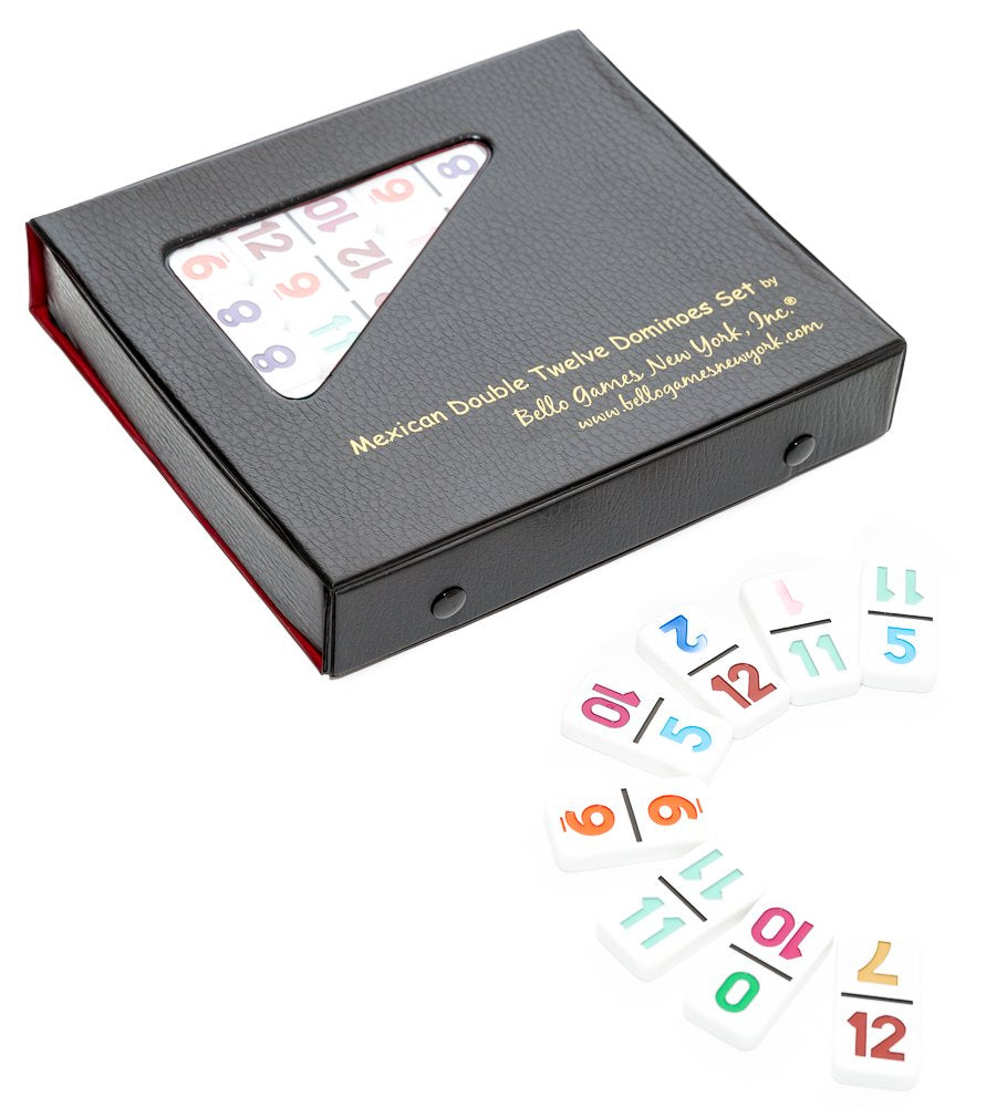 Bello Games Mexican Double Twelve Professional Numbered Dominoes Set With Hub, Trains & Chickens