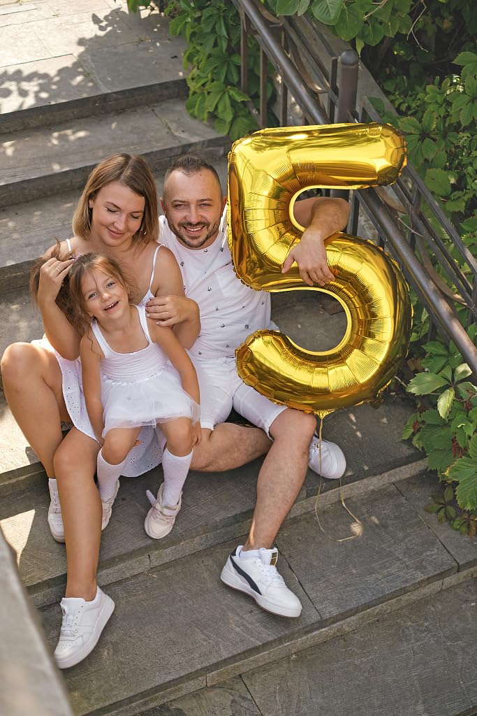 Gold 40 Inch Large Number 5 Birthday Balloon, Five 5Th 15 25 35 50 55 Birthday Celebration Decorations, Foil 5 Mylar Helium Numb