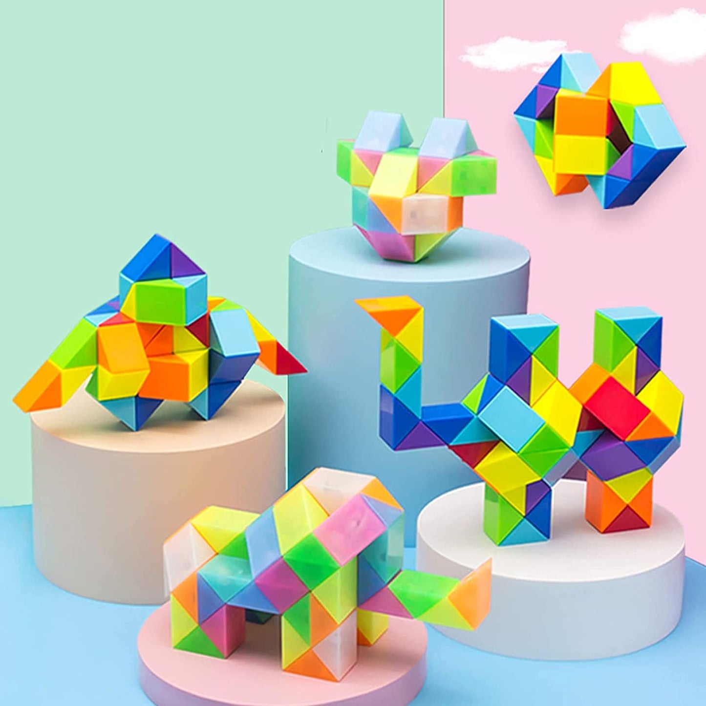 1Pc Snake Fidget Toy Cube Twist Puzzle 24 Wedges, Large Size Rainbow Magic Snake Toy Brain Teaser Stocking Stuffers Party Favors