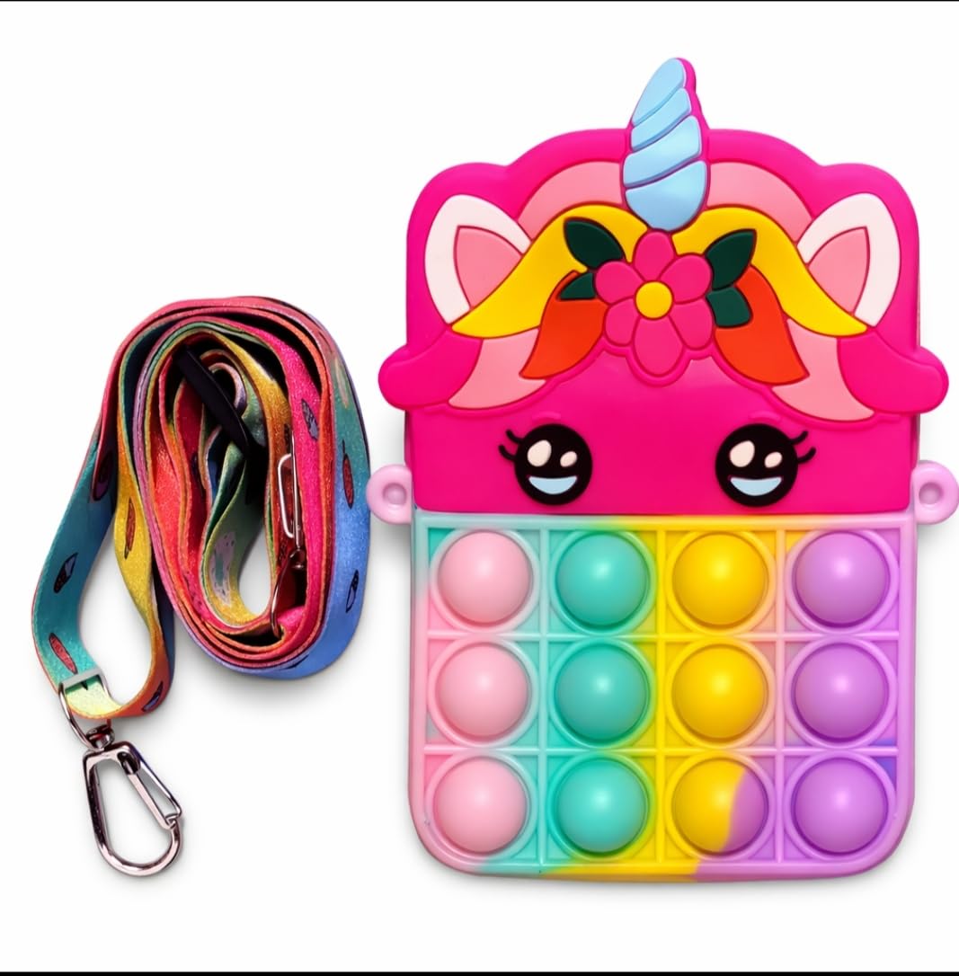 Unicorn Shape Mini Shoulder Pop it Popit Purse Bag Fidget Toys for Girls, Sensory Silicone Fidget Gifts for Kids Girls Womenmul