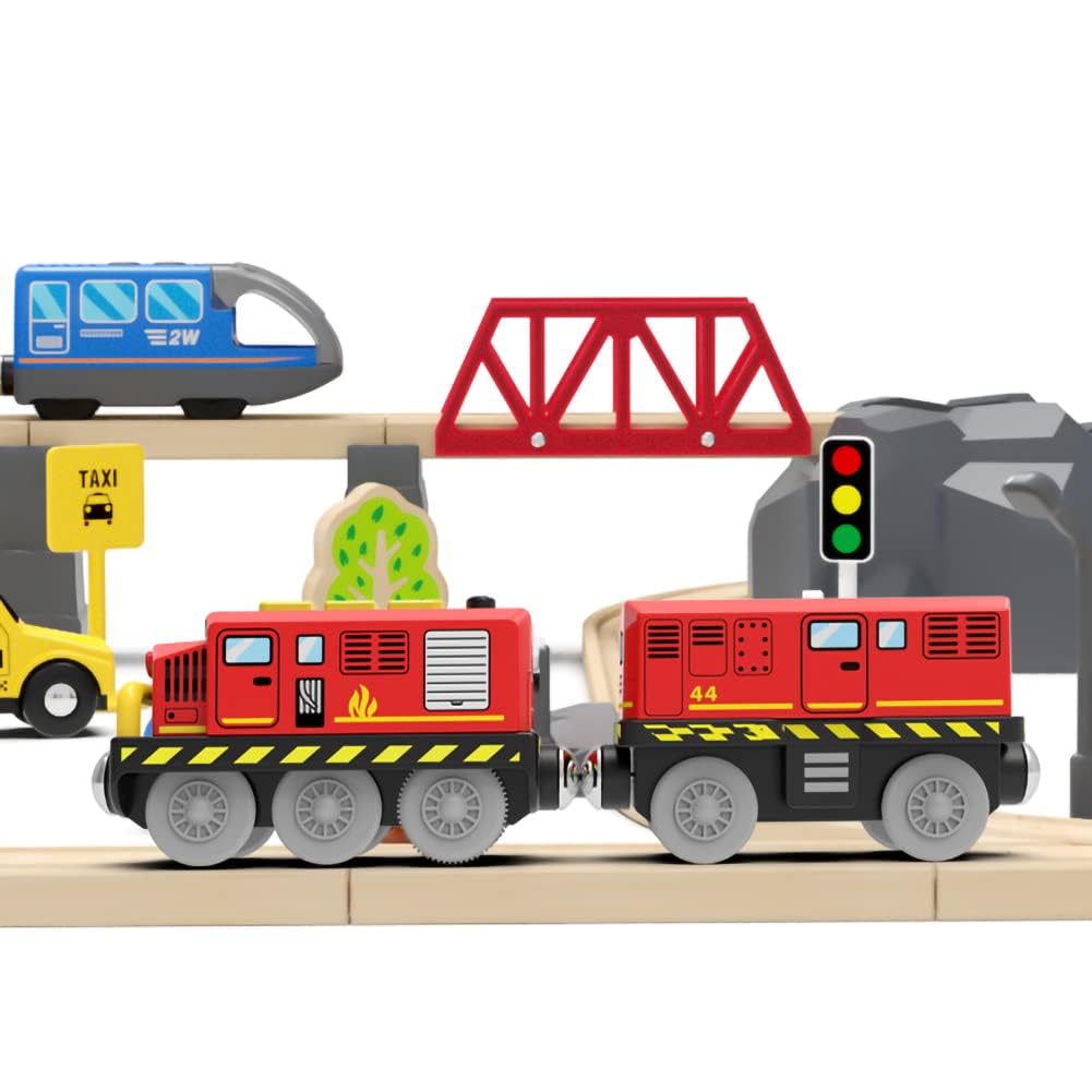 Train Toys Battery Operated Locomotive Train For Wooden Track, Motorized Train For Toddlers With Magnetic Connection, Compatible With Thomas, Brio, Chuggington, Melissa And Doug