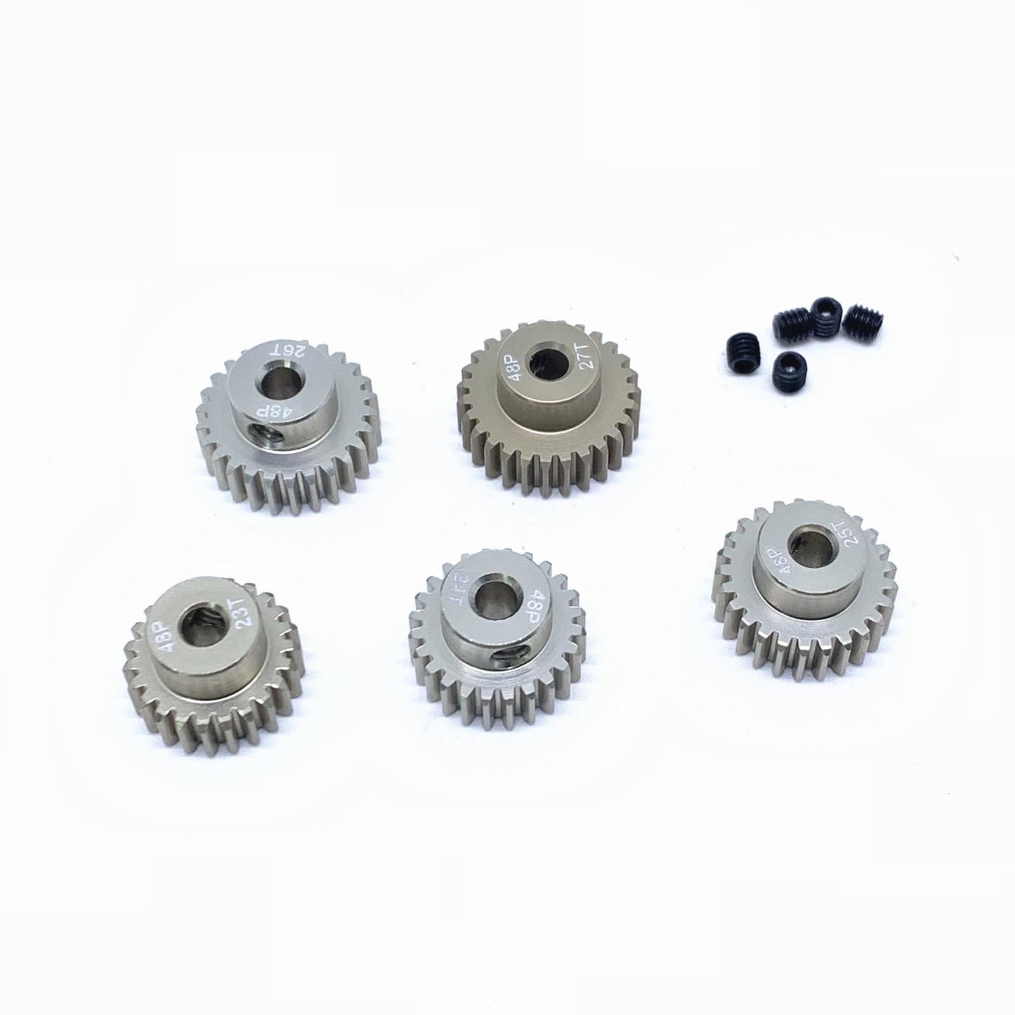 Kingval Replacement 5Pcs 48Dp 3.175Mm 23T 24T 25T 26T 27T Aluminium Pinion Motor Gear Compatible With 1/10 Rc Car Brushed Brushl