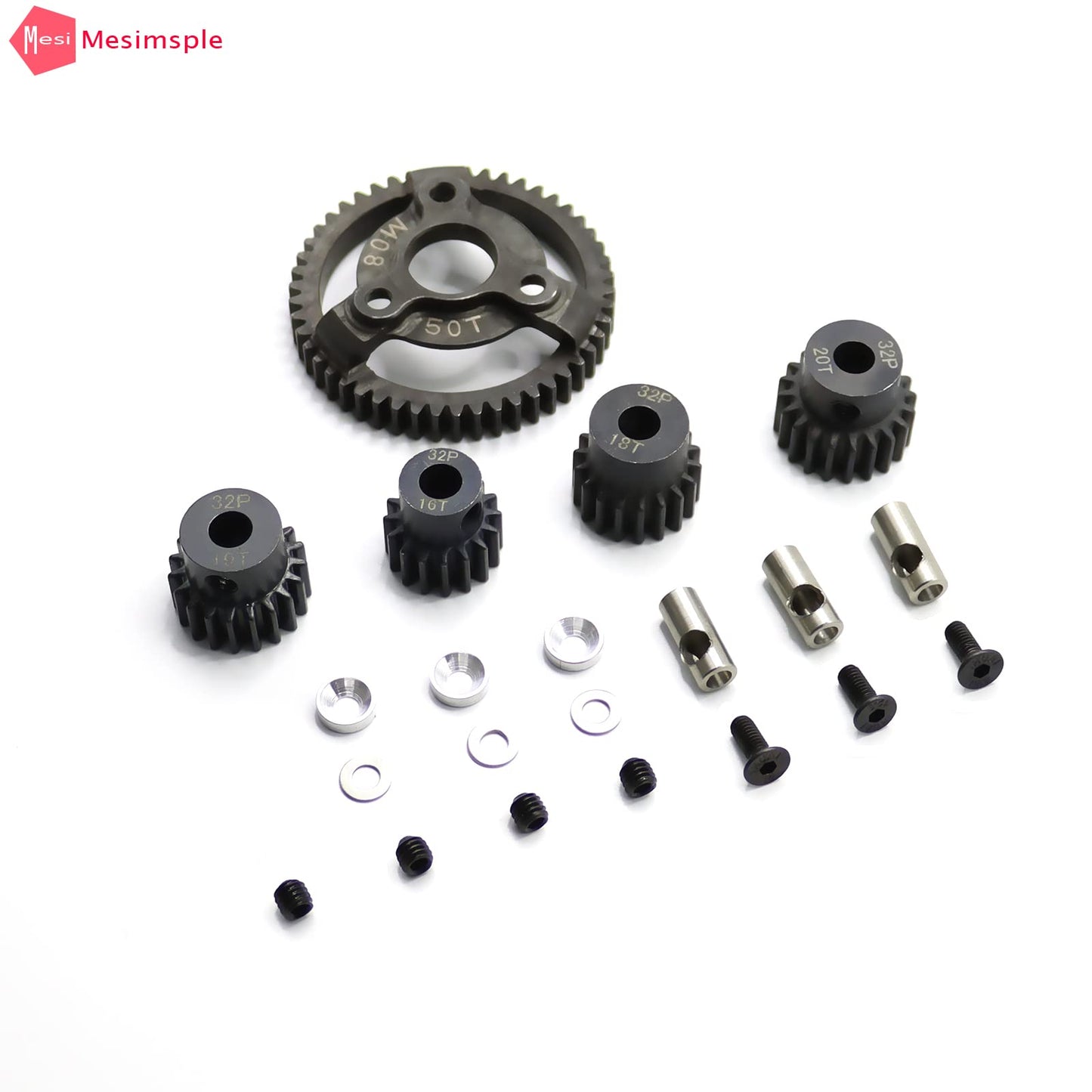 Mesimsple Steel Slash 2WD Spur Gear 50T 32P & Pinion Gear 16T 18T 19T 20T for 1/10 2wd Rustler Stampede Transmission Gears Upgra