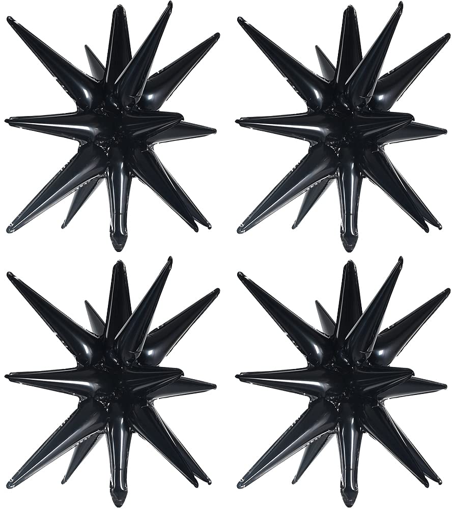 Toniful 4 Pcs 22Inch 4D Huge Black Star Balloons Explosion Star Mylar Foil Balloons For Party Supplies Backdrop Christmas,New Ye