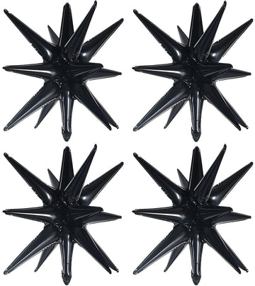 Toniful 4 Pcs 22Inch 4D Huge Black Star Balloons Explosion Star Mylar Foil Balloons For Party Supplies Backdrop Christmas,New Ye