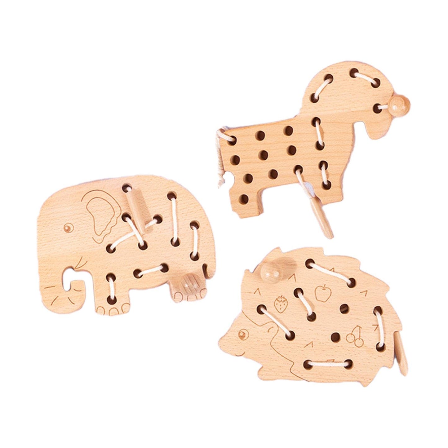 Merishopp3 Pieces Wooden Lacing Threading Toys Montessori For Birthday Gift Animal|Baby|Toys For Baby|Developmental Baby Toys