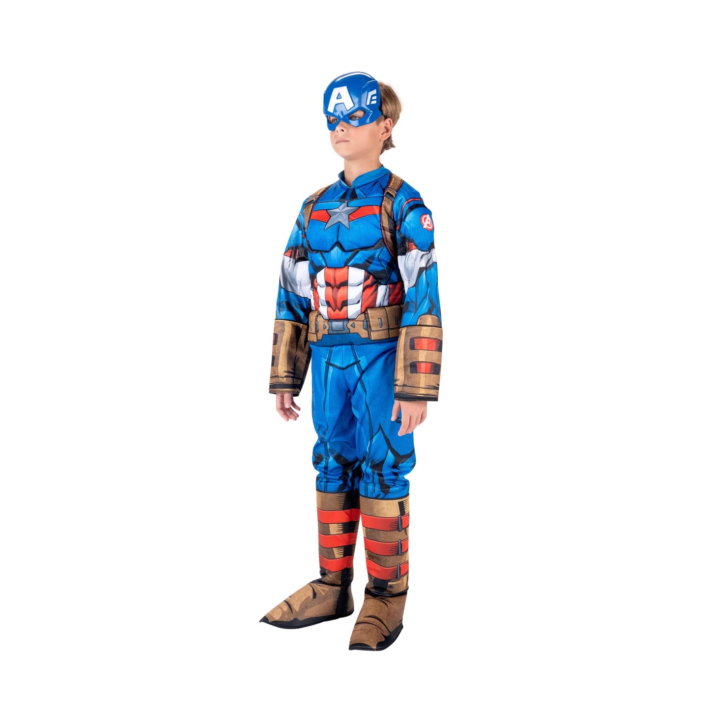 Marvel Captain America Official Youth Halloween Costume - Premium Quality Padded Jumpsuit With Plastic Mask (L) Blue