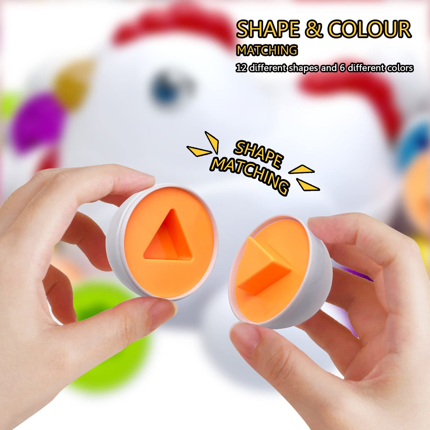 Easter Matching Eggs Toddler Toy With Push & Pull Chicken Box, 12 Pcs Montessori Sorter Learning Educational Toy, Multiple Shape