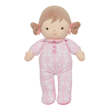 Little Me Plush 11 inch Baby Doll with Rattle, Brigitte (Floral Damask, Pink)