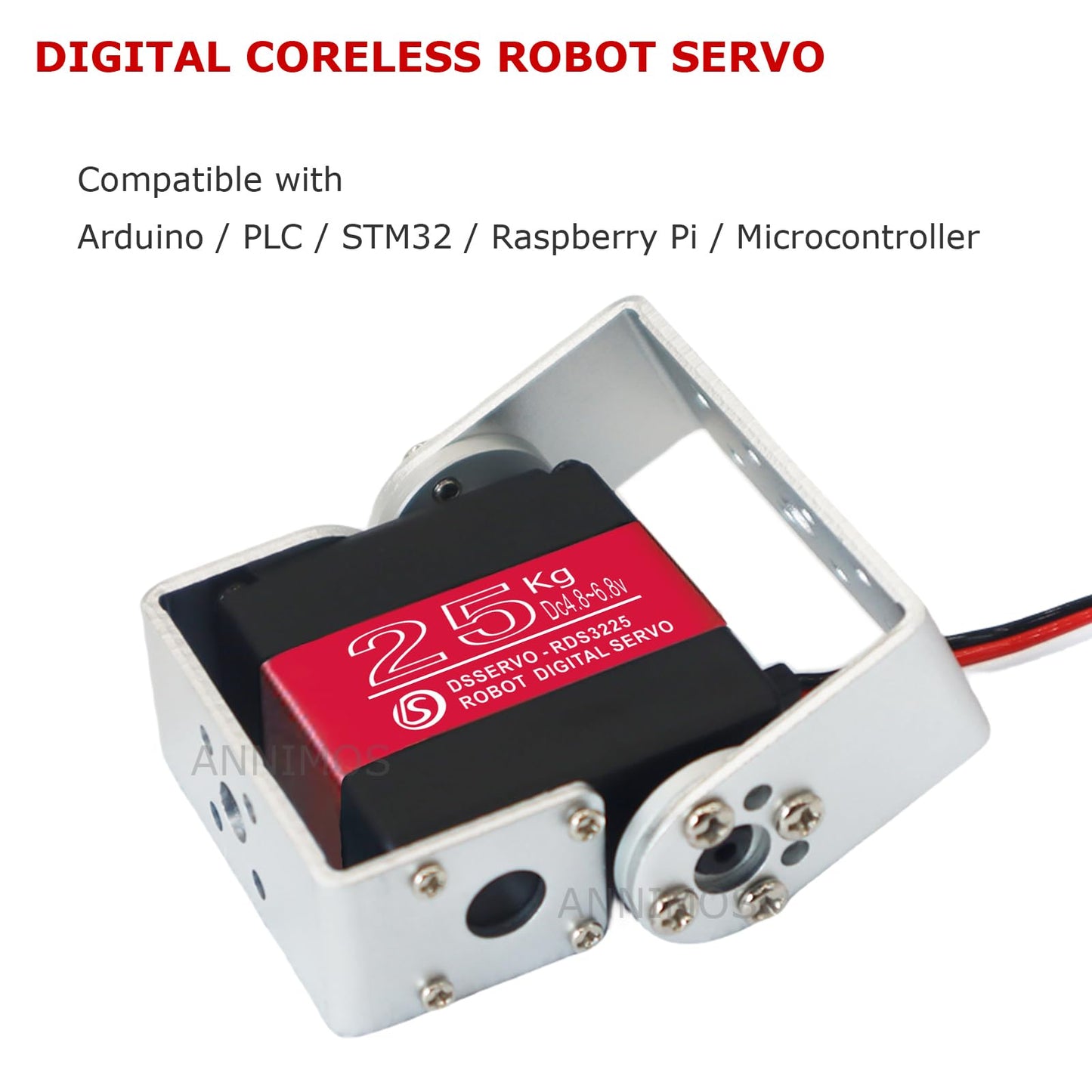 ANNIMOS 25KG Robot Servo Motor High Torque Full Metal Gear Digital Steering Servos with Mount Brackets