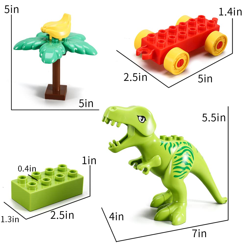 Dinosaur Building Blocks Toys,Jurassic Theme Building Blocks,With A Counting Train,A Big T-Rex,And Three Dinosaurs,Compatible Wi
