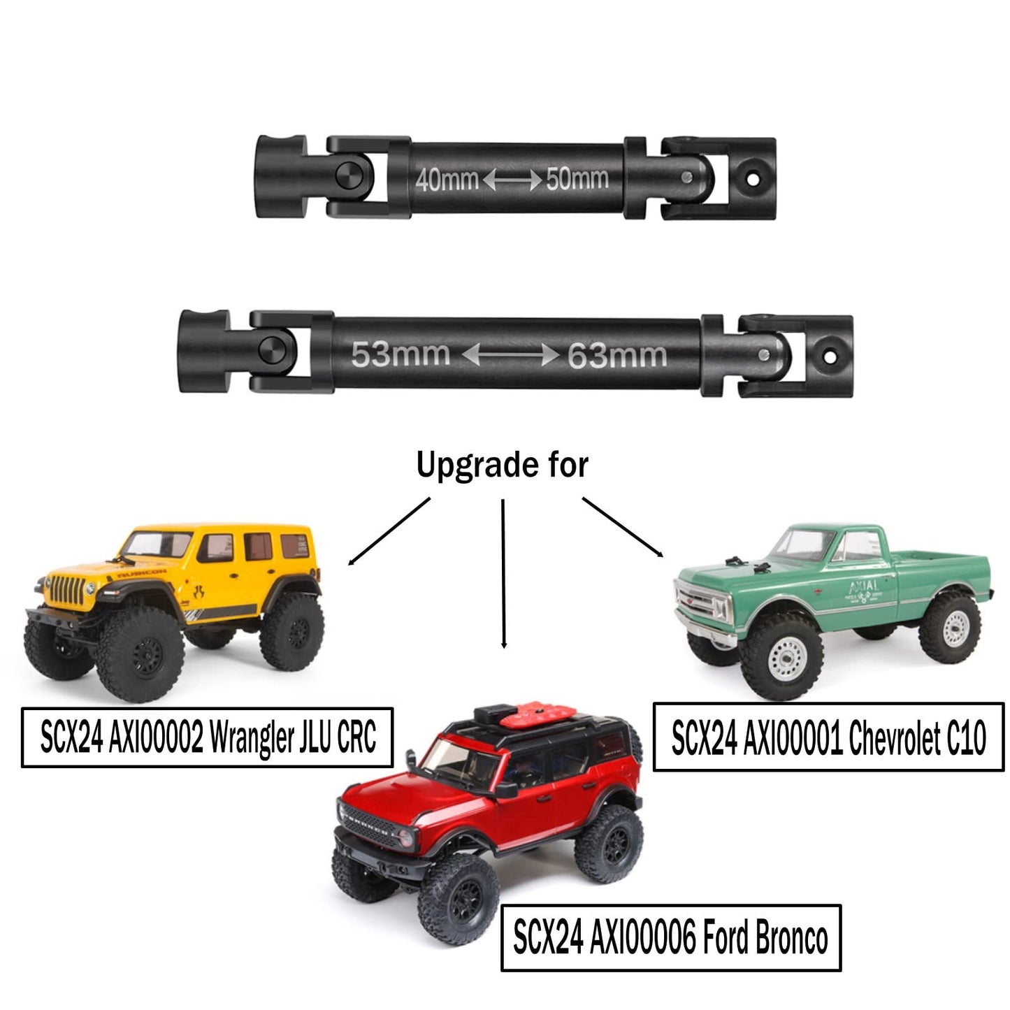 Rc Crawler Car Steel Drive Shaft Cvd Transmission Shaft 40+53Mm For 1:24Th Axial Scx24 Bronco C10 Jlu Crc Axi00001/Axi00002/Axi0