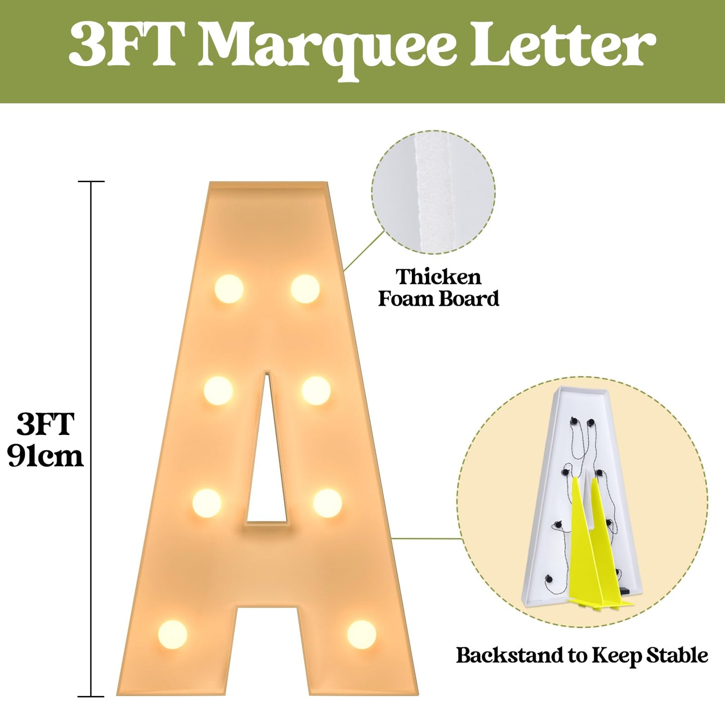 3Ft Marquee Light Up Letters, Large Marquee Letters A For Party Decorations, Big Baby Letters For Baby Shower Birthday Party Dec