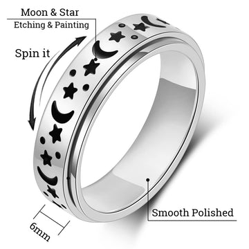 Mhwtty Anxiety Ring For Women Fidget Ring Stainless Steel Spinner Rings Moon Star Fidget Rings Gift For Women Men Silver Size 6