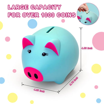 Laebuild Boy Piggy Bank For Kids, Blue Plastic Piggy Bank Girls, Pig Shape Money Bank Cute, Unbreakable Piggy Bank Toddler Small, Kids Banks For Bills And Coins Saving Toy Gift For Xmas Baby Shower