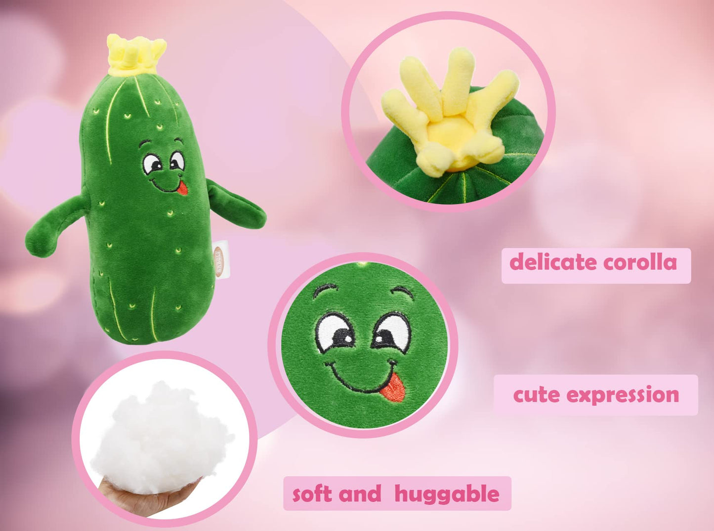Baboli Adorable Pickle Stuffed Animal Cucumber Plush Plant With Smile Face And Yellow Corolla Pretty Cute Plushie Toy Gifts For Any Pickle Lover 9 Inches (Naughty-S)