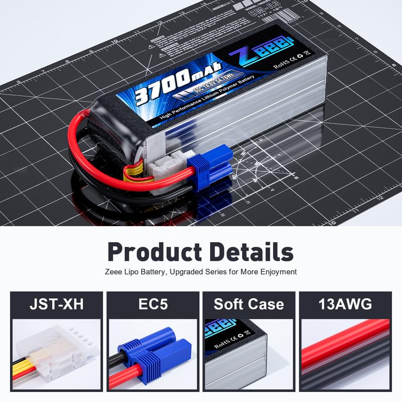 Zeee 4S Lipo Battery 3700mAh 60C 14.8V Soft Case Battery with EC5 Plug for RC Airplane Helicopter RC Boat UAV Drone FPV RC Car T