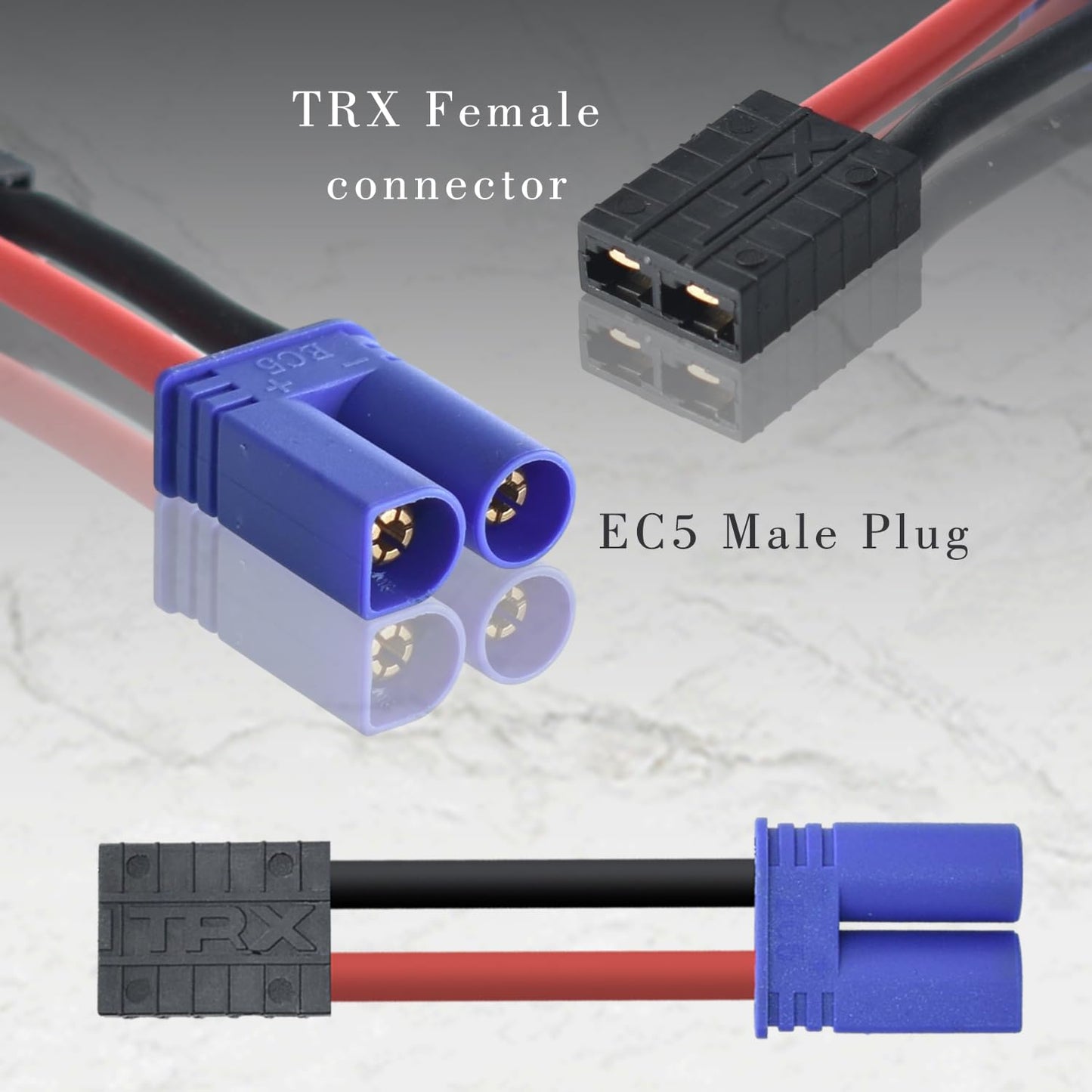 2 Pair RC LiPo Battery Connector Adapter Compatible with TRX/Traxxas Lipo Battery Plug to EC5 Male Female Connectors ESC Charger