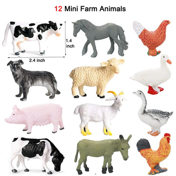 Realistic Farm Animal Figures Toys, 44 Pcs Plastic Farm Figurines Playset Includes Fences Mini Farm Animal Cake Topper Learning Toy Set For Kids & Toddlers