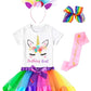 Doctor Unicorn Birthday Girls Unicorn Costume Outfit Rainbow Tutu, Unicorn T-shirt, Satin Sash, Hair Bow & Headband Rainbow/Whit