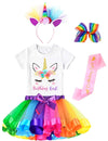 Doctor Unicorn Birthday Girls Unicorn Costume Outfit Rainbow Tutu, Unicorn T-shirt, Satin Sash, Hair Bow & Headband Rainbow/Whit